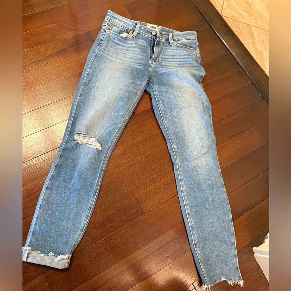 PAIGE Light Blue Distressed Skinny Jeans